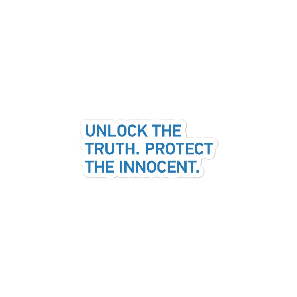 UNLOCK THE TRUTH. PROTECT THE INNOCENT. Sticker
