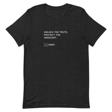 Load image into Gallery viewer, Unlock the Truth. Protect the Innocent. | Short Sleeve Unisex T-shirt (Color Options Available)